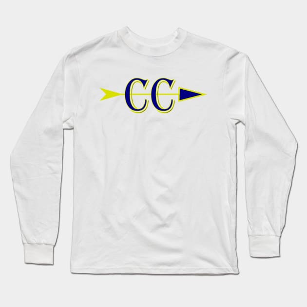 Cross Country CC logo with arrow in blue and gold Long Sleeve T-Shirt by Woodys Designs